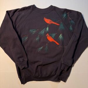 Vtg Cardinal Bird Nature Holiday Grandma Raglan 90’s USA Crewneck Sweater XL